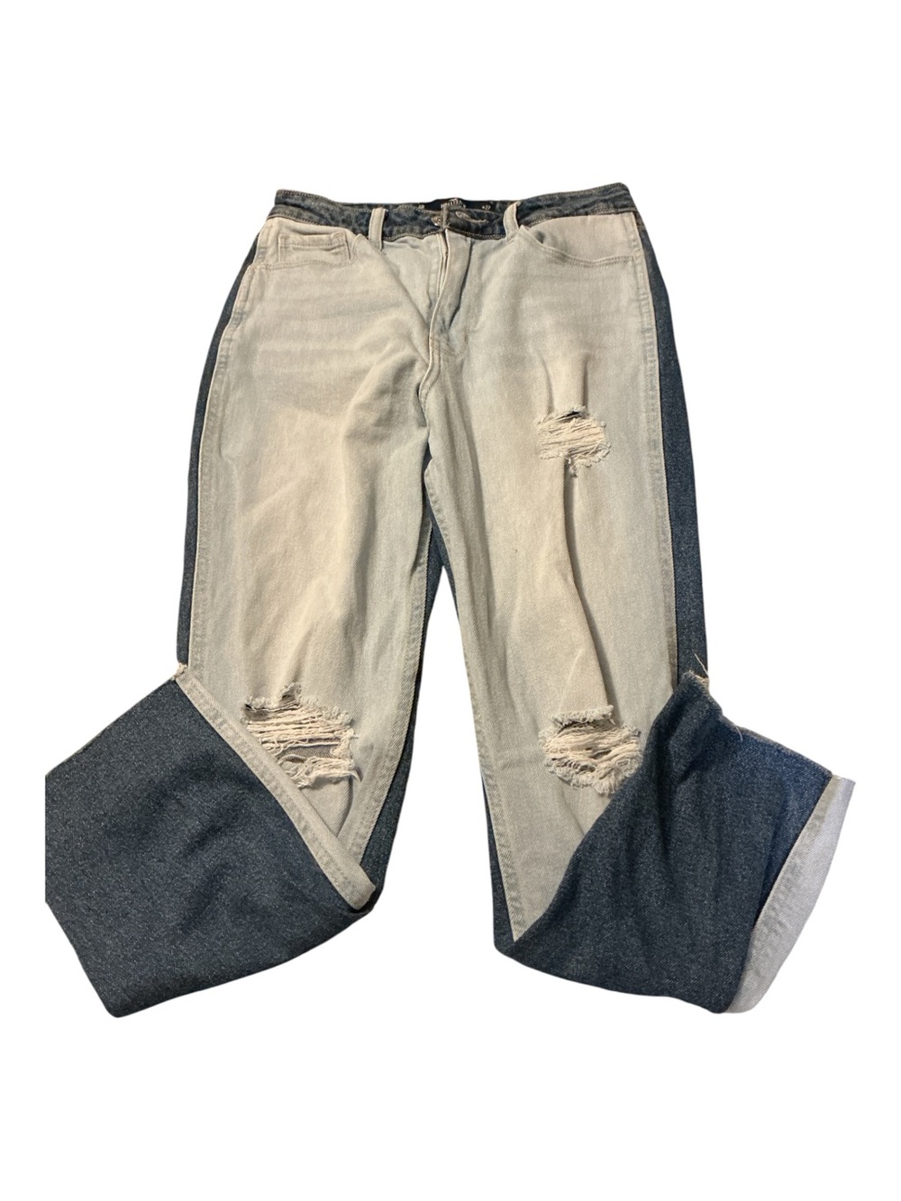 Hollister Two-Tone Distressed Wide-Leg Jeans - Light Blue & Dark Blue
